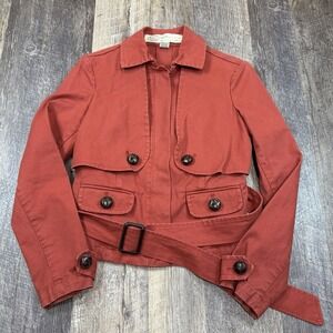 Anthropologie Sitwell Womens Cropped Utility Jacket Red Belted Cotton Size 4